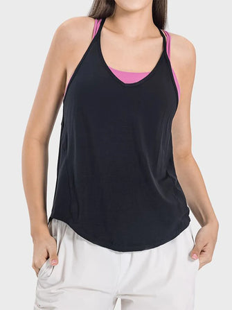 Millennia Slit Spaghetti Strap Scoop Neck Active Cami Black