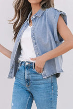 Snap Down Cap Sleeve Denim Top Woman Denim Tops