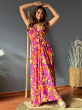Twisted Printed V-Neck Cami Dress Hot Pink
