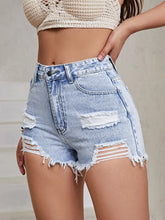 Distressed Raw Hem High Waist Denim Shorts