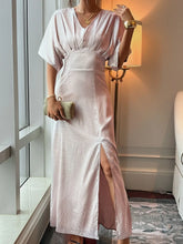 Devine Slit Animal Print V-Neck Half Sleeve Dress Woman Maxi Dress
