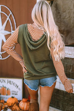 Drawstring Stripe Half Zip Long Sleeve Hoodie Woman Sweatshirts