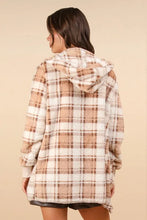 VERY J Fuzzy Plaid Long Sleeve Hooded Jacket Woman Outerwear