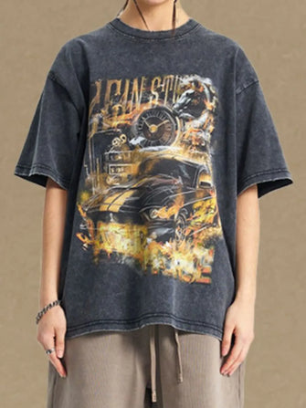 Men's Graphic Round Neck Half Sleeve T-Shirt Black