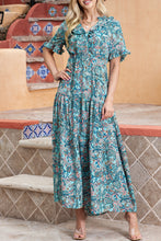 Paisley Print Flounce Sleeve Maxi Dress Turquoise