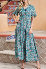Paisley Print Flounce Sleeve Maxi Dress Turquoise Woman Maxi Dress