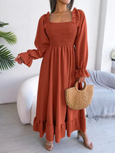 Smocked Square Neck Flounce Sleeve Dress Woman Maxi Dress