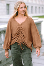 Drawstring Ruched V-Neck Blouse Woman Blouses