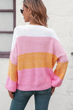 Round Neck Color Block Ribbed Pullover Sweater Sweater Pullovers