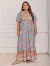 Plus Size Printed Tie Neck Flutter Sleeve Maxi Dress Maxi Dresses