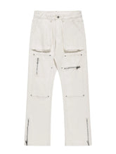 Men's Multi-Pocket Pants with Zipper Details White