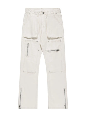 Men's Multi-Pocket Pants with Zipper Details White
