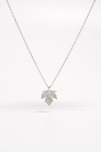 925 Sterling Silver Zircon Maple Leaf Necklace Silver One Size