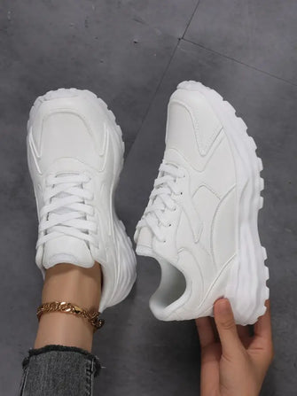 Round Toe Lace Up Sneakers White Woman Sneakers