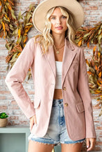First Love Full Size Single-Breasted Flap Pocket Corduroy Blazer Rose Woman Outerwear