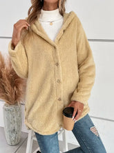 Fuzzy Button Up Hooded Jacket Woman Outerwear