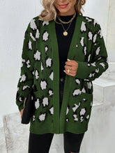Leopard Open Front Dropped Shoulder Cardigan Army Green