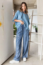 Mittoshop Washed Elastic Waist Cargo Wide Leg Pants