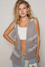 POL Ruffled Open Front Sleeveless Cardigan Stone Grey Multicolor Woman Outerwear