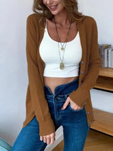 Knopf-Cardigan mit langen Ärmeln, braun, Damen-Oberbekleidung
