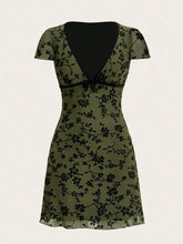 Printed V-Neck Short Sleeve Mini Dress Woman Dress