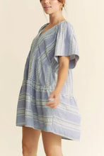 Davi & Dani Embroidered Stripe Ruffled Gingham Mini Dress Casual Dresses