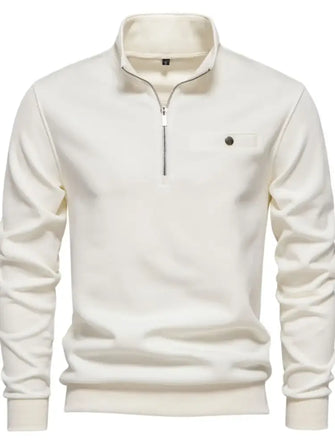 Men's Quarter Zip Long Sleeve Sweatshirt Ivory Mens Tops