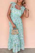 Lace Detail Square Neck Floral Dress Turquoise Casual Dresses