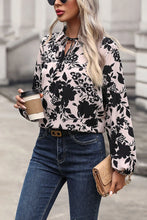 Perfee Printed Tie Neck Balloon Sleeve Blouse Woman Blouses