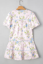 Printed Tie Neck Short Sleeve Mini Dress