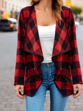 Plaid Open Front Long Sleeve Jacket Woman Outerwear