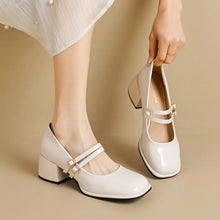 Double Buckle Strap Square Toe Mary Jane Heels woman pumps