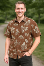 Men's Printed Oversized Button-Down Shirt Brown