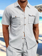 Men's Full Size Button Down Short Sleeve Shirt Plus Size Gray