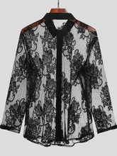 Men's Lace Button Down Long Sleeve Shirt Mens Tops