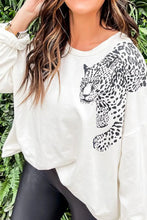 Leopard Round Neck Long Sleeve T-Shirt White