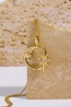 14k gold-plated crescent moon necklace with star, opal, and copper 14k chain