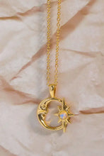 Copper 14K Gold-Plated Moon and Star Pendant Necklace with Iridescent Stone