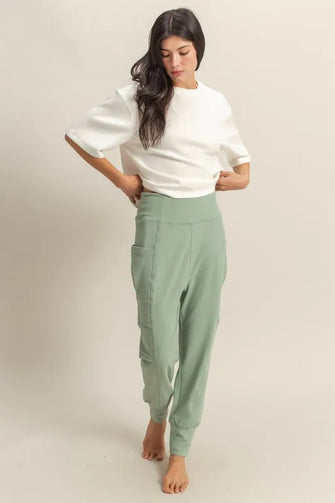 HYFVE High-Waist Pocket Detail Comfy Sweatpants SAGE GREEN