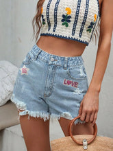 LOVE Distressed Raw Hem Denim Shorts