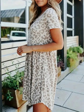 Leopard Round Neck Short Sleeve Mini Tee Dress Casual Dresses
