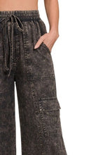 Zenana Washed Linen Elastic Band Waist Cargo Pants