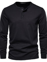 Men's Full Size Quarter Button Round Neck Long Sleeve T-Shirt Plus Size Black