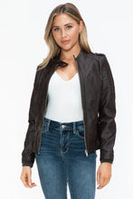Snobbish PU Leather Biker Jacket with Side Zip Pockets Chocolate