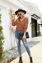 Waffle-Knit Drawstring Detail V-Neck Sweater Sweater Pullovers