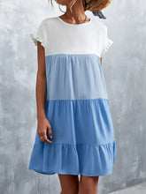 Color Block Round Neck Short Sleeve Dress Casual Dresses
