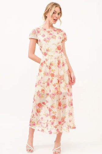 And The Why Fish-Net Floral Printed Midi Dress Multi Casual Dresses