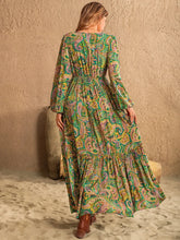 Printed Tie Neck Long Sleeve Dress Woman Maxi Dress