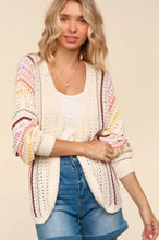 Haptics Full Size Striped Crochet Open Front Cardigan Woman Outerwear