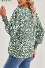 Printed V-Neck Smocked Lantern Sleeve Blouse Woman Blouses